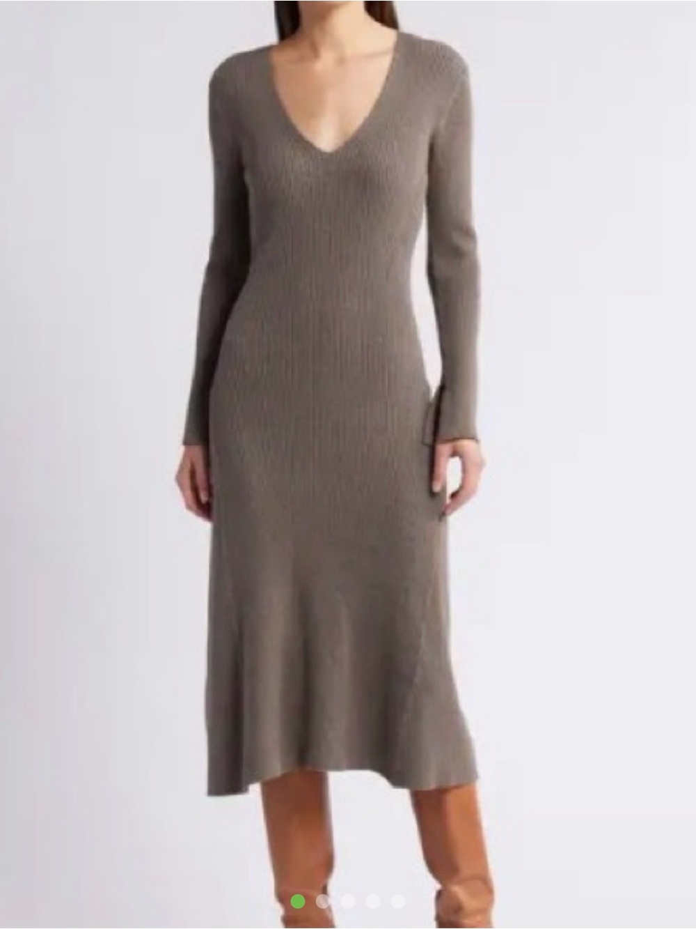 Rails V-Neck Ribbed Long Sleeve Sweater Dress in Grey